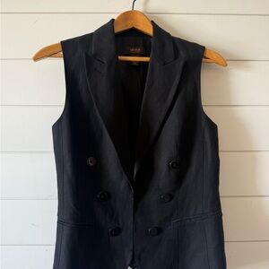 Victor Alfaro Chic Black Double-Breasted Silk and Linen Vest